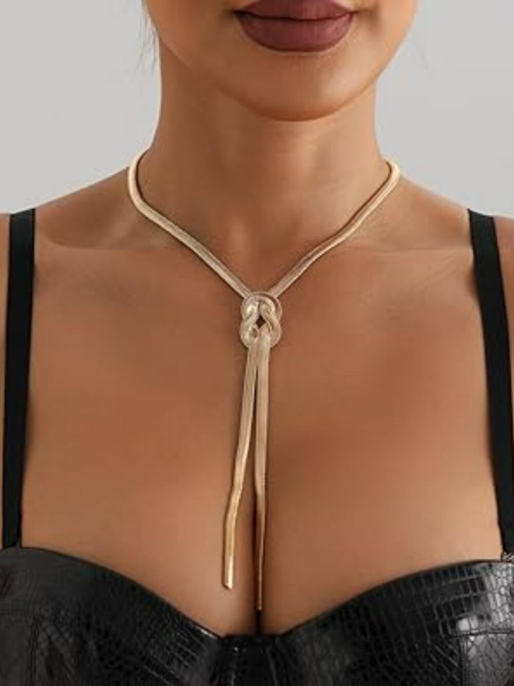 NEW Chunky Gold Knot Choker Necklace Adjustable Double Snake Long Gold Chain